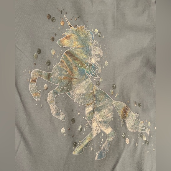 Iridescent unicorn light blue long sleeve top size 10 girls flare bottom - Picture 2 of 6